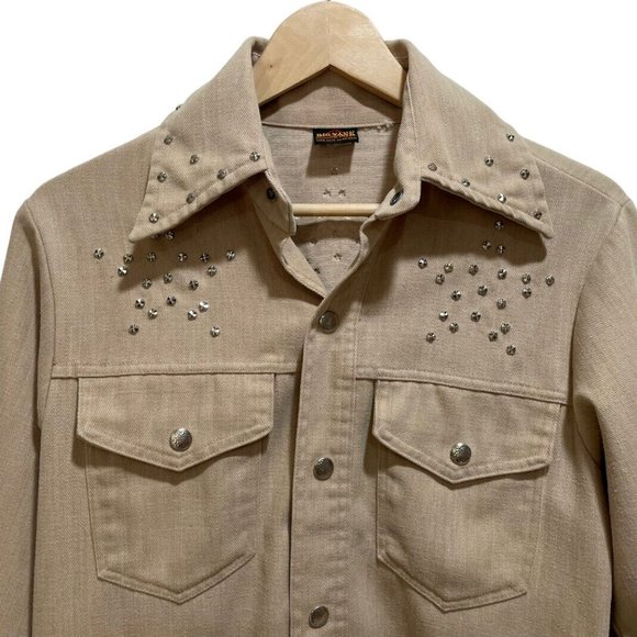Vintage BIG YANK Beige Button Front Polyester Beaded Western Shirt Large - Picture 3 of 9